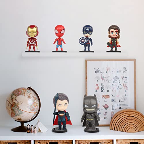 Gxhong Decoración de Pastel de Superhéroes,6pcs Mini Juego de Figuras Decoración para Tartas Avengers Cake Topper Mini Modelo de Spiderman Decoración Captain America, Iron Man, Batman, Thor, Superman