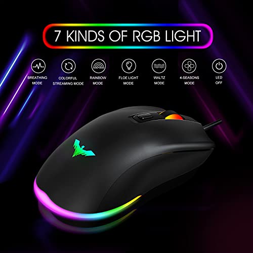 havit Ratón Gaming RGB 6 Botones Mouse Gaming programables Iluminación RGB [800-1600-2400-4800] para Windows7/8/10/Xp/Vista/Linux（MS732）