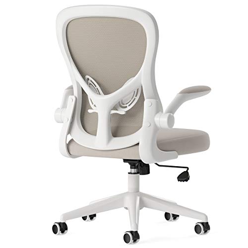 Hbada - Silla de escritorio ergonómica, silla de oficina con reposabrazos abatibles y soporte lumbar, altura ajustable