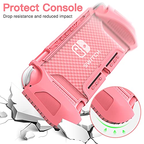 HEYSTOP Carcasa para Nintendo Switch Lite, Funda para Nintendo Switch Lite con Protector de Pantalla para Nintendo Switch Lite Console y Grips con Agarres para el Pulgar - Rosa