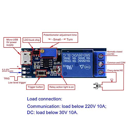 HiLetgo 2pcs Trigger Time Delay Switch Relay Module Adjustable Time Delay Control Swtich Trigger Delay Conduction Relay Switch Module Wide Voltage Delay Relay DC 5V-30V Micro USB Power