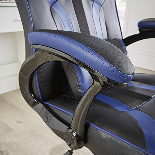 Home Source Detroit Ordenador de Juegos de Piel sintética Negra ergonómica Ajustable, Blue, Swivel Office Chair