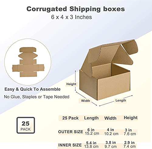 HORLIMER 15,3x10,2x7,6 cm Cajas de Carton con Tapa para Envios de Paquete, 25 Pack, Cajitas de Papel Kraft para Regalo o Embalaje, Marrón