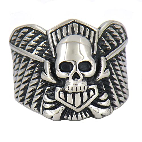 HUAQINEI Moda y Simplicidad Grain Stripe Ghost Head Dominante Anillo de Acero Inoxidable para Hombres Joyas, tamaño Plateado r, p