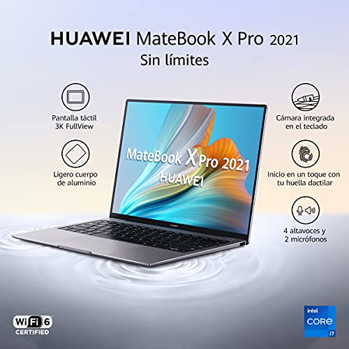 HUAWEI MateBook X Pro 2021 - Ordenador Portátil ultrafino con pantalla táctil de 13.9" 3K (Intel i7-1165G7, 16GB RAM, 1TB SSD, Iris Xe Graphics, Windows 10 Home), color Gris - Teclado QWERTY Español