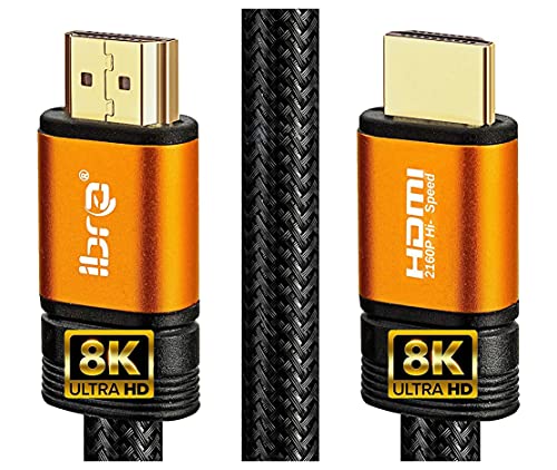 IBRA Orange 2.1 Cable HDMI de 8K Ultra Alta Velocidad 48Gbps Lead | Admite 8K@60HZ, 4K@120HZ,4320p,Compatible con Fire TV,Soporte 3D,Función Ethernet,8K UHD, 3D-Xbox Playstation PS3 PS4 PC,etc.- 1.5M