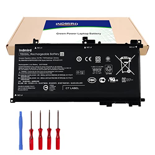 Indmird TE03XL Batería para HP Pavilion 15 Omen 15-BC000 15-BC015TX BC400NA BC006NA BC411TX BC406TX BC407TX BC408TX 15-AX033DX AX009NA AX001TX AX001NS AX038NF AX009NG TPN-Q173 [11.55 V/61.6 Wh]