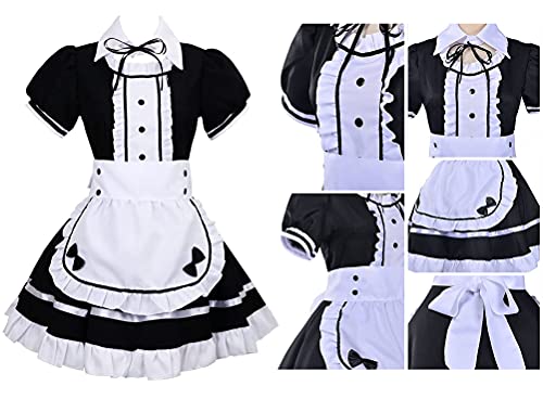 Juego de disfraz criada francesa, anime para cosplay francesa Halloween, alicia tradicional mujer, 4 piezas como un conjunto que incluye vestido, sombrero, delantal, collar falso (negro, talla 5XL)