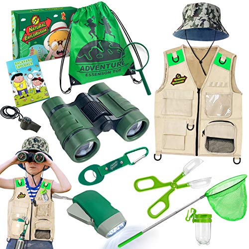  Kit de explorador para niños con chaleco y sombrero de safari,  equipo de campamento para niños, traje de safari, kit de atrapa insectos  para niños y más - Kit de explorador