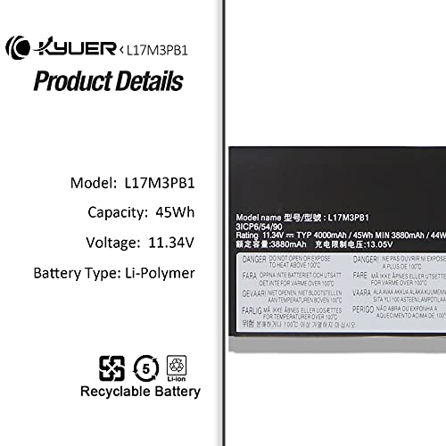 K KYUER 45Wh L17M3PB1 L17D3PB0 L17C3PB0 Batería para Lenovo IdeaPad 330-15ICH 330-17ICH 81FK006WSP 81FK003XMH 81FK0035PH 81FK0034PH 81FK0057MJ 81FK0050MH 81FK00GPPB 81FL008JPB 81FL0072MH 81FL005LPB