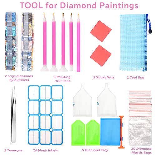 Kits de Pintura de Diamantes 5D para Adultos y niños, Paquete de 2 Kits de Punto de Cruz con Taladro Redondo Completo, Abrazos de Pareja y Playa Junto al mar para decoración de Pared