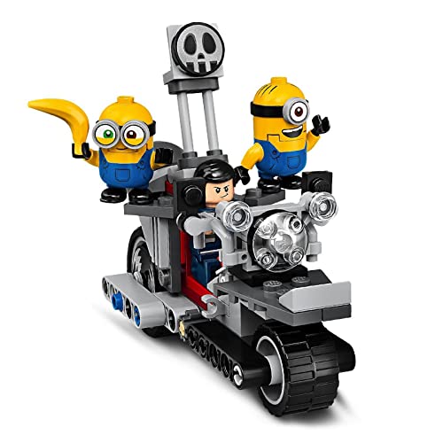 LEGO 75549 Minions El Origen de GRU, Persecución en la Moto Imparable, Moto de Juguete con Mini Figuras de GRU, Stuart y Bob