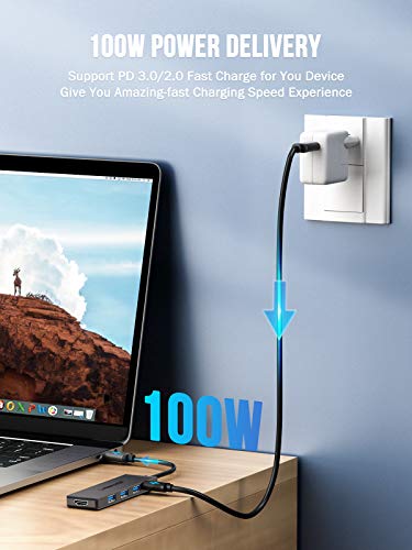 Lemorele Hub USB C HDMI 4K - 6 en 1, Aluminio Espacial Adaptador USB C Hub con 3 USB 3.0, Carga Rápida de 100 W, para Macbook Air/Pro M1, iPad Pro M1, Chromecast, Windows, Switch, Teléfono Móvil y más