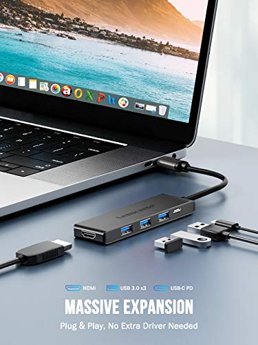 Lemorele Hub USB C HDMI 4K - 6 en 1, Aluminio Espacial Adaptador USB C Hub con 3 USB 3.0, Carga Rápida de 100 W, para Macbook Air/Pro M1, iPad Pro M1, Chromecast, Windows, Switch, Teléfono Móvil y más