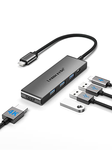 Lemorele Hub USB C HDMI 4K - 6 en 1, Aluminio Espacial Adaptador USB C Hub con 3 USB 3.0, Carga Rápida de 100 W, para Macbook Air/Pro M1, iPad Pro M1, Chromecast, Windows, Switch, Teléfono Móvil y más