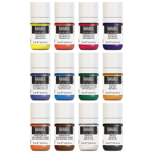 Liquitex Soft Body - Set de pintura acrílica profesional de 12 tubos de 22ml Colores Esenciales