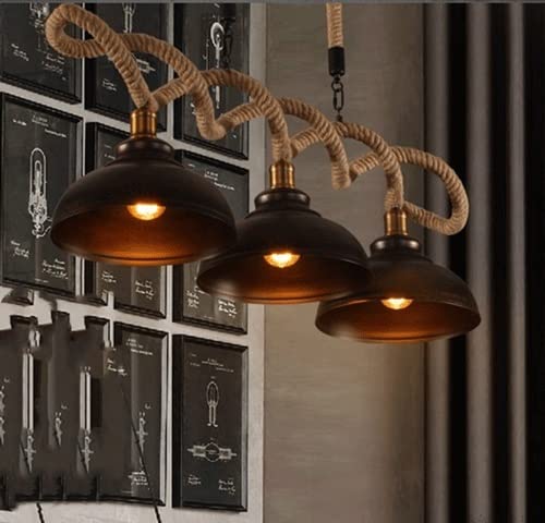 LIXAMP 3-Luces Antigua Hierro Industrial Colgando Lámpara Rust Rhouse Cuerda Cuerda Colgante Luz Vintage Bellar Bar Chandelier Club Cafe Tienda Luz de Drop Light Lighture Decorativo E27 Edison