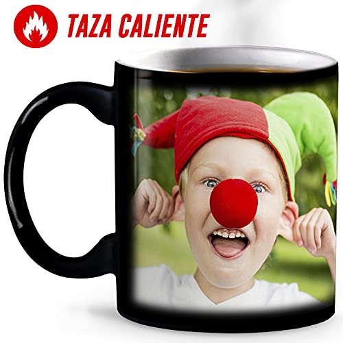 LolaPix Taza mágica. Taza mágica Personalizada. Taza con Foto. Regalo Original. Negra