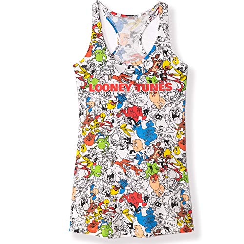 Looney Tunes Oficial, Warner Bros Bugs Bunny, Tweety Characters - Conjunto de pijama o camisón de algodón 100% para mujer - S-XL, blanco, L