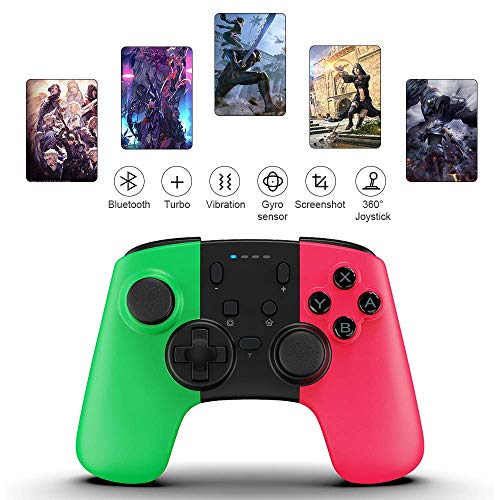 Mando para Nintendo Switch,STOGA Wireless Switch Pro Controller con batería recargable, Mando para Switch con Shock y Turbo Compatible con Nintendo Switch (rosa y verde)