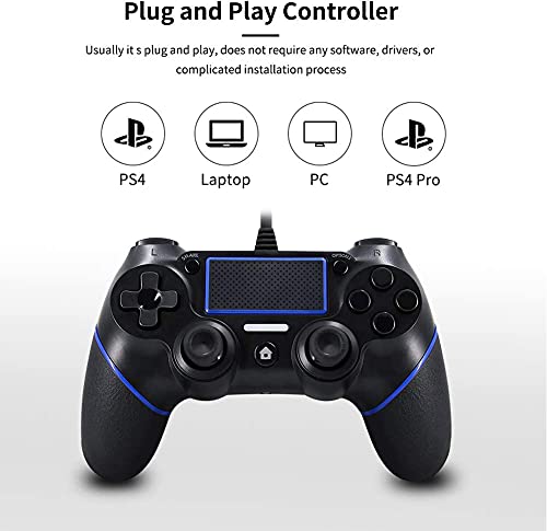 Mando para PS4, Controlador De Juegos Con Cable para PlayStation4 / Pro / Slim / PC, Gamepad Con Vibración Dual, Agarre Antideslizante y Cable USB