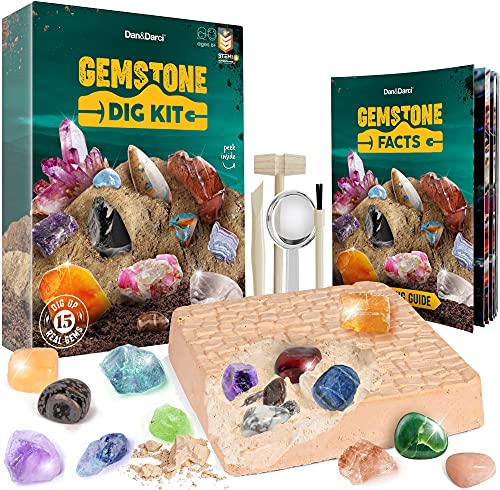 Mega Gemas Kit de Cavar: Desentierre 15 Piedras Preciosas Verdaderas | Gran Ciencia, Gemología, Regalo Minero, Niños, Niñas | Rocas, Minerales, Juguetes de Excavación