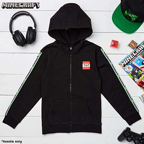 Minecraft Sudadera Niño, Sueter de Manga Larga con Capucha y Cremallera, Ropa Niño Diseño de Creeper, Regalos para Niños Adolescentes Edad 5-14 Años (11-12 años, Negro)