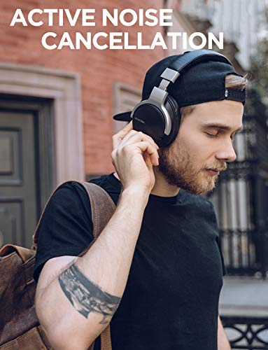 Mixcder E7 Auriculares con cancelación de ruido activa, Bluetooth 5.0, inalámbricos, con graves profundos Hi-Fi, 30 horas de reproducción, carga rápida, micrófono CVC8.0 para