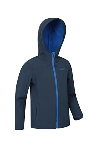 Mountain Warehouse Exodus Chaqueta Softshell para niño - Chaqueta Impermeable con Forro Polar, Cortavientos, Transpirable Trekking, montaña y Entretiempo Azul Marino 11-12 Años