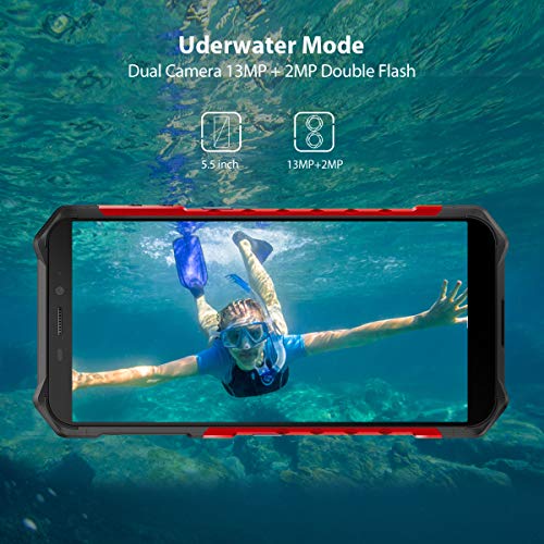 Móvil Libre Resistente,Ulefone Armor X5 4G Móvil Antigolpes Baratos,Octa-Core 3GB RAM 32GB (SD :256GB), 5.5 ”IP68 Impermeable Moviles Todoterreno,5000mAh Batería, Desbloqueo Facial NFC,(Roja)