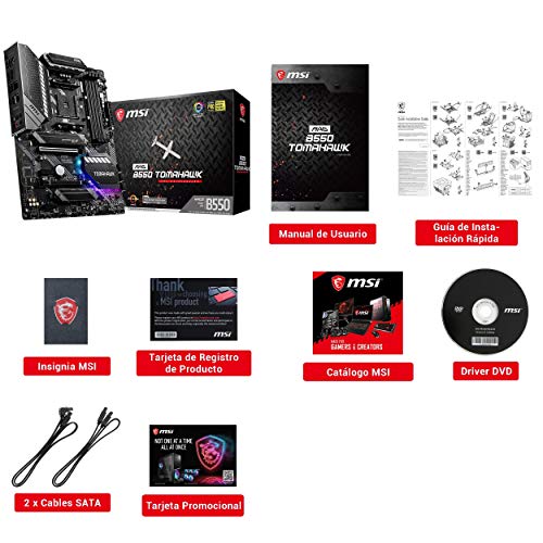 MSI MAG B550 TOMAHAWK - Placa Base Arsenal Gaming (AMD AM4 DDR4 M.2 USB 3.2 Gen 2 HDMI ATX), AMD Ryzen 5000 Series processors