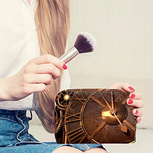 Neceser de viaje para cosméticos Bolsa de maquillaje con cierre de cremallera portátil diaria,Steam punk reloj tiempo antiguo fantasía fondo