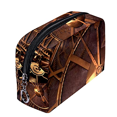 Neceser de Viaje para cosméticos Bolsa de Maquillaje con Cierre de Cremallera portátil Diaria,Steam Punk Reloj Tiempo Antiguo fantasía Fondo