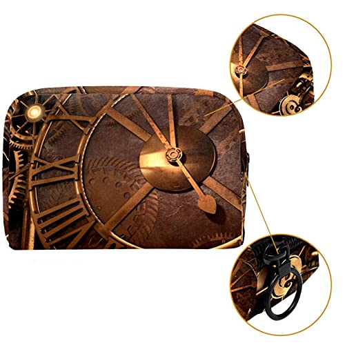 Neceser de viaje para cosméticos Bolsa de maquillaje con cierre de cremallera portátil diaria,Steam punk reloj tiempo antiguo fantasía fondo