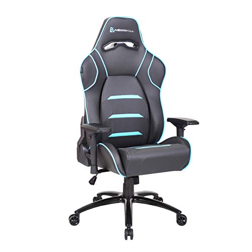 Newskill Valkyr - Silla gaming profesional con asiento microperforado para mejor sensación térmica (sistema de balanceo y reclinable 180 grados, reposabrazos 4D) - Color Azul, mediano