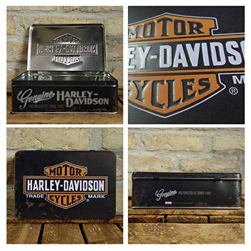 Nostalgic-Art Caja ​Plana de Metal Retro Harley-Davidson – – Idea de Regalo para Aficionados as Motos, Lata con Tapa, Diseño Vintage, 23x16x7 cm