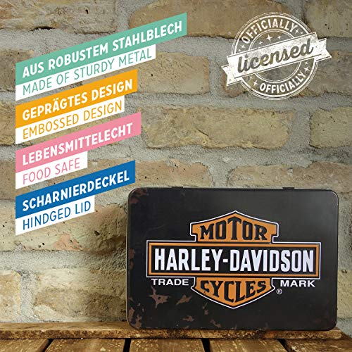 Nostalgic-Art Caja ​Plana de Metal Retro Harley-Davidson – – Idea de Regalo para Aficionados as Motos, Lata con Tapa, Diseño Vintage, 23x16x7 cm