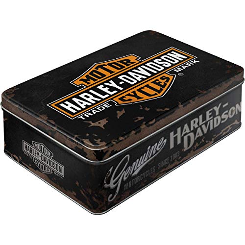 Nostalgic-Art Caja ​Plana de Metal Retro Harley-Davidson – – Idea de Regalo para Aficionados as Motos, Lata con Tapa, Diseño Vintage, 23x16x7 cm