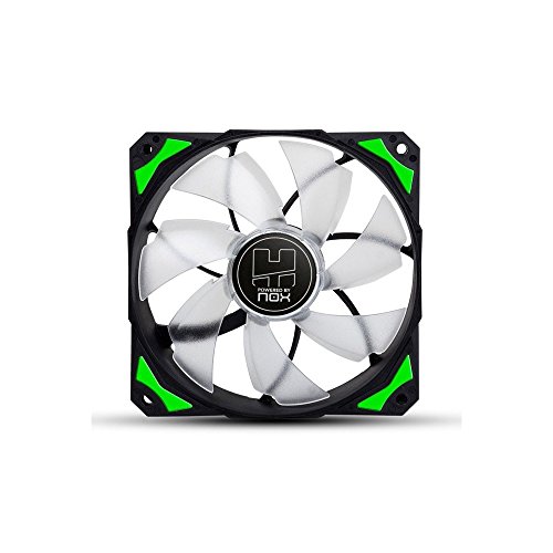 Nox Hummer H-FAN -NXHUMMERF120LG- Ventilador para Caja PC 120mm, LEDs brillantes, 7 aspas traslúcidas, rodamientos hidráulicos, esquinas soporte goma, color verde - negro