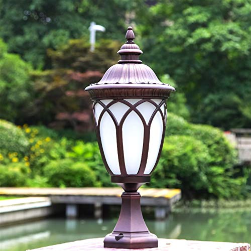 Nuevo exquisito 52 cm Vintage europeo Linterna de cristal Pilar Postal Post Lámpara Antigua Linterna Aluminio Europeo en Antiguo Rust Acabado Decoración Jardín Tienda Gate Comunidad Pilar Columna Cami