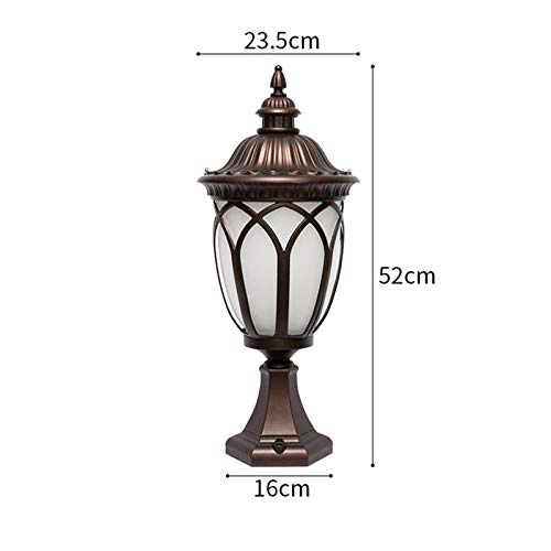 Nuevo exquisito 52 cm Vintage europeo Linterna de cristal Pilar Postal Post Lámpara Antigua Linterna Aluminio Europeo en Antiguo Rust Acabado Decoración Jardín Tienda Gate Comunidad Pilar Columna Cami