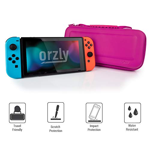 Orzly Estuche de Transporte Compatible con Nintendo Switch y la Nueva Consola OLED Switch - Estuche Protector de Viaje portátil Duro de Color Rosa con Bolsillos para Accesorios y Juegos