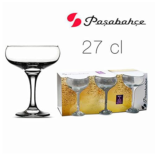 Pasabahce - Juego de 3 copas de cava, champán de cristal 27 cl. Set copas, vasos vidrio champagne modelo Bistro, elegantes. Perfectas para celebraciones, fiestas, aptas para lavavajillas