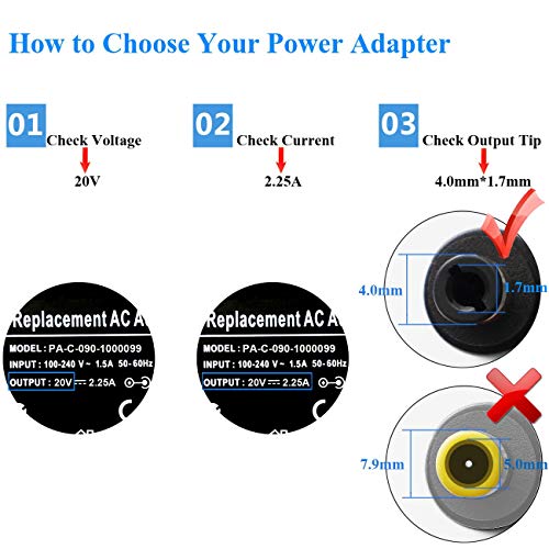 PFMY 20V 2.25A 45W Cargador Adaptador Ordenador Portatil para Lenovo Ideapad Yoga 310 310s 320 320s 510 510s 520s 710 710s 720s 100s-14IBR 14IBY 15IBY 110-14IBR 15IBR PA-1450-55LN ADP-45DW B C