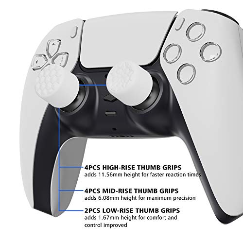 PlayVital Agarres para el Pulgar para PS5 para PS4 Xbox Series X/S Xbox One Xbox One X/S Switch Pro Control Caps Tapas de Joysticks con 3 Alturas de Convexo y Cóncavo(Grano de Diamante&Grieta-Blanco)