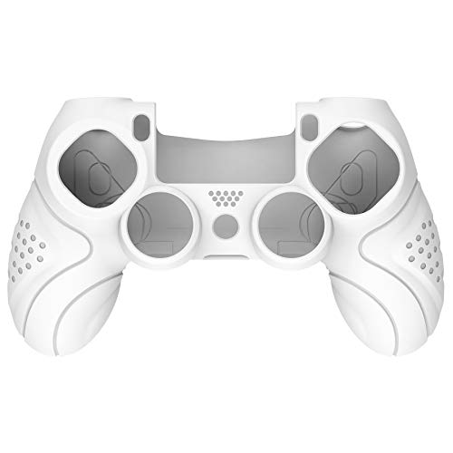 PlayVital Funda de Silicona para PS4 Protector de Piel Carcasa Blanda Antideslizante con 2 Tapas de Joysticks para Playstation 4 Funda de Goma para Dualshock 4 Control(Edición Guardian-Blanco)