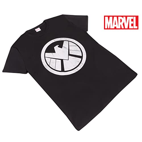 Popgear Marvel Avengers Assemble Shield Logo Women's Boyfriend Fit T-Shirt Black Camiseta, Negro, S para Mujer