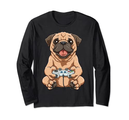 Pug Y Juegos Divertido Pug Gamer Lindo Juegos Pug Manga Larga