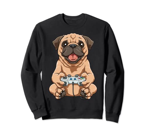 Pug Y Juegos Divertido Pug Gamer Lindo Juegos Pug Sudadera