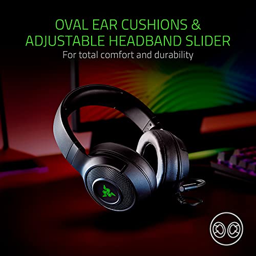 Razer Kraken X USB - Auriculares Gaming con sonido envolvente digital 7.1, micrófono cardioide plegable, comodidad ligera, Negro (USB)